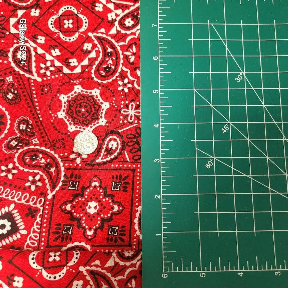 Red Bandana Cotton Fabric 44” Wide By The Yard Paisley Western Print Sewing Mate